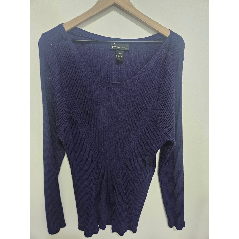 Lane Bryant Womens Purple Ribbed Knit Scoop Neck Long Sleeve Sweater Size 26/28‎